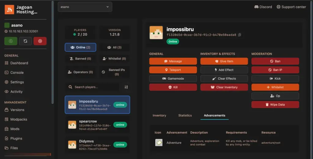 New Panel Minecraft - Menu Minecraft Player Manager