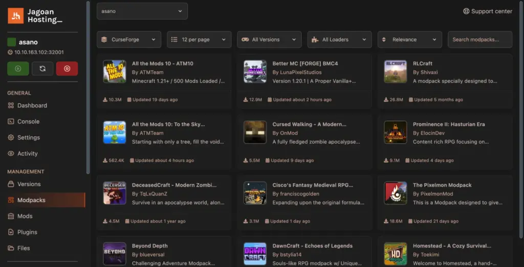 New Panel Minecraft - Menu Modpacks
